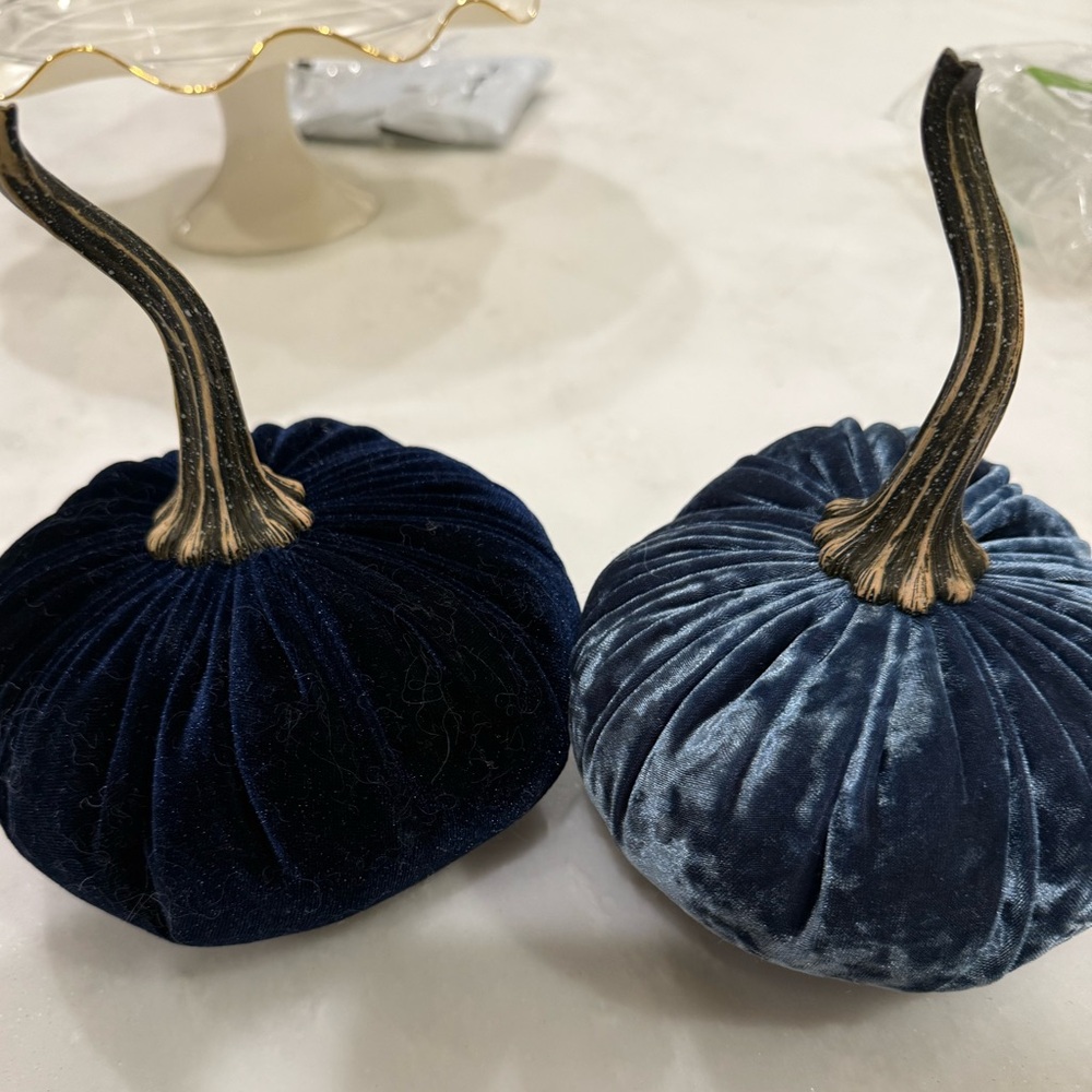 Set of 2 Velvet Blue Pumpkins